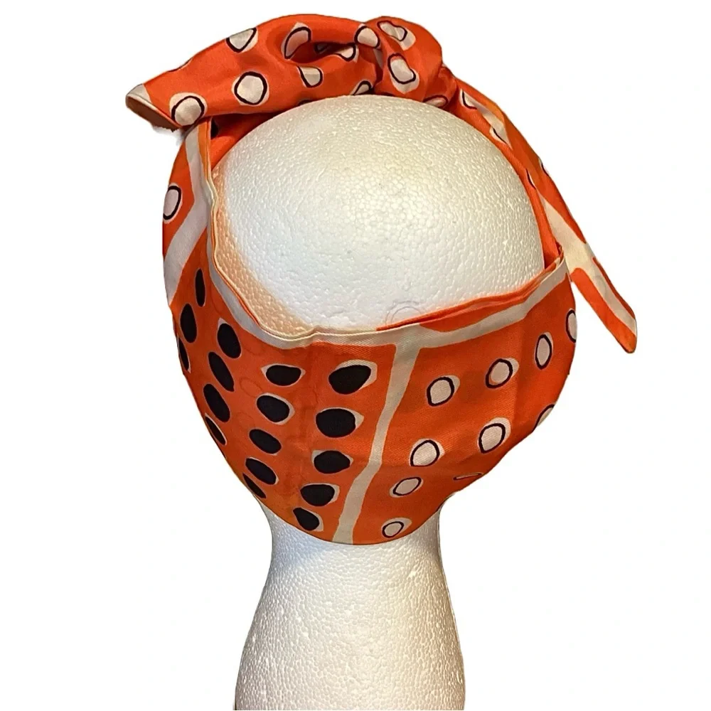 VINTAGE CIRCA 1960'S ORANGE, BLUE AND WHITE POLKA-DOT MOD SCARF